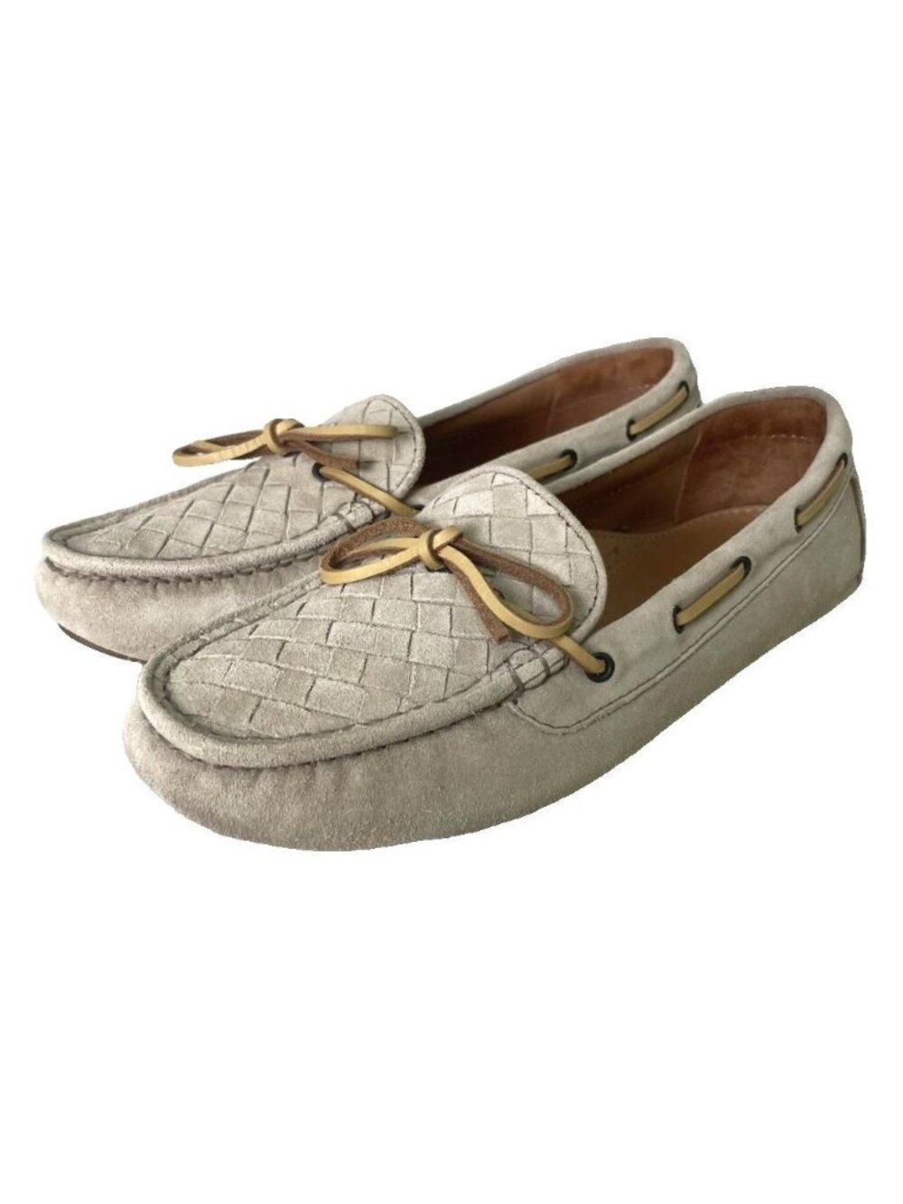 Bottega Veneta Intrecciato Suede Moccasins Driving Shoes Beige